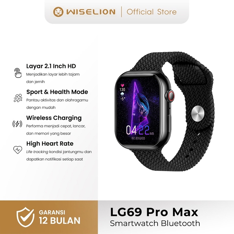 WISELION Smartwatch LG69 ProMax | Hi-Fi Sound Music | Bluetooth Call | Health Monitoring