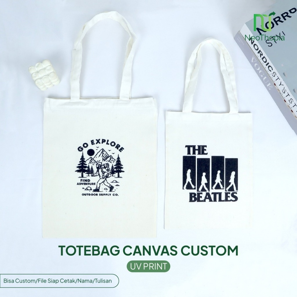 Totebag Canvas Custom Logo Nama Foto Tas Belanja Kanvas Printing Full Color Tote Bag Custom