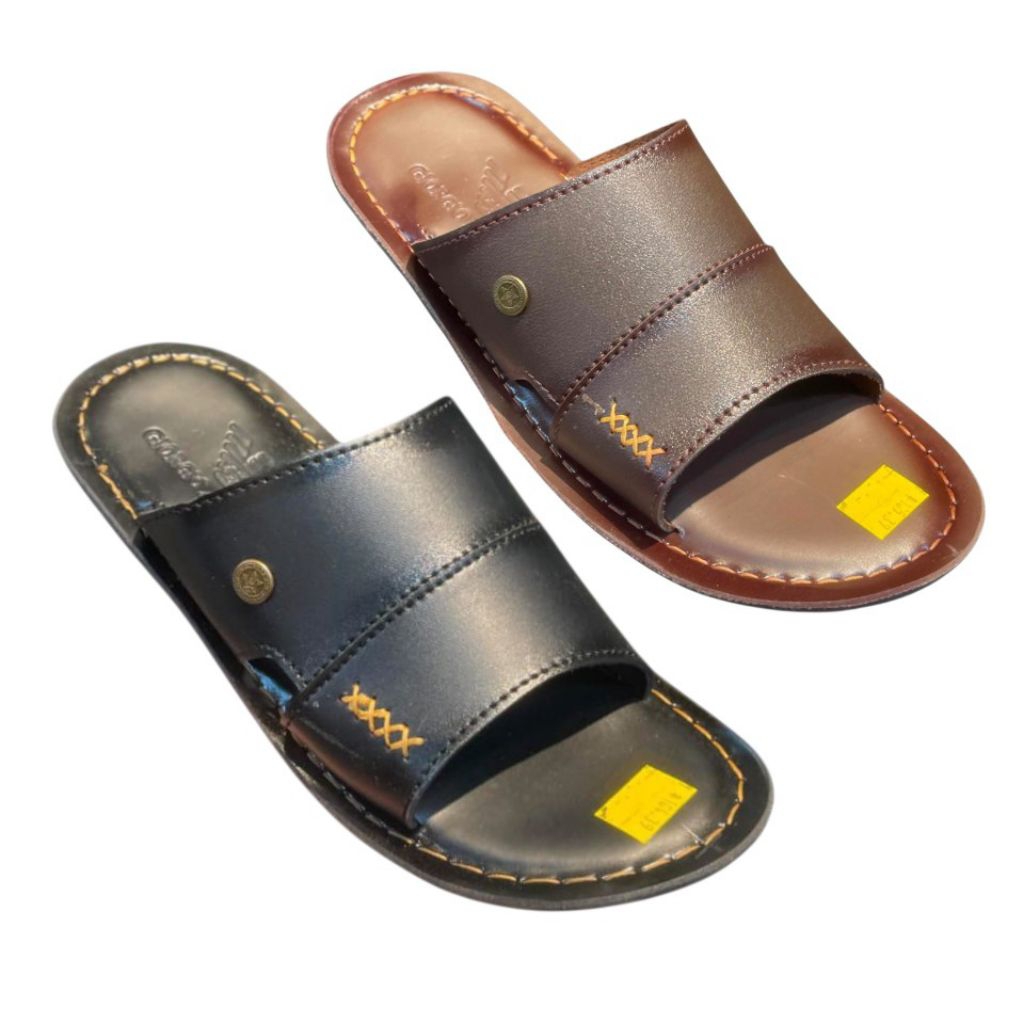 Sandal Slop Pria kulit Giorgio Armani kasual tahan lama ringan model trendy kekinian awet lentur ter