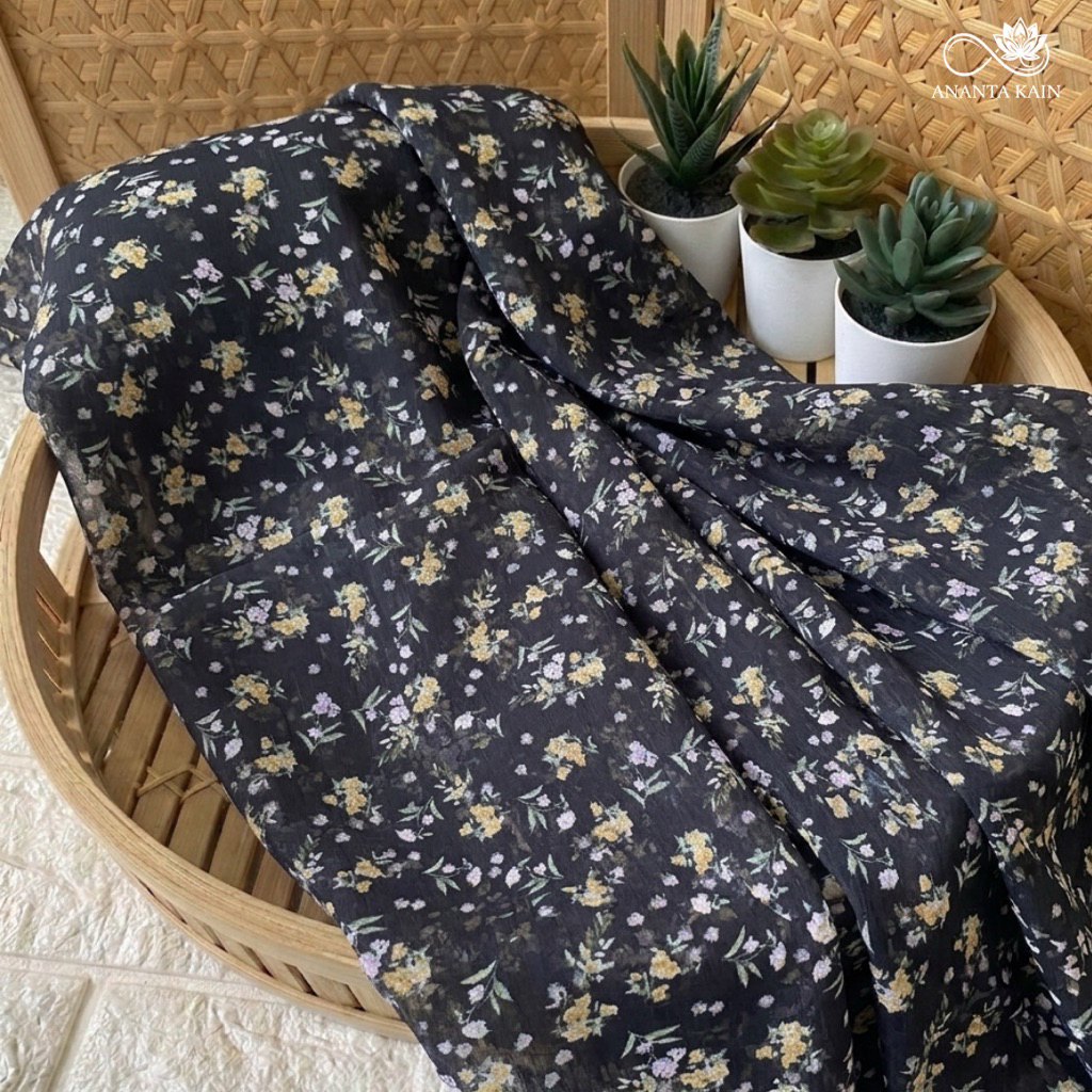 kain katun silky premium motif bunga kecil - kain semi sutra premium motif bunga