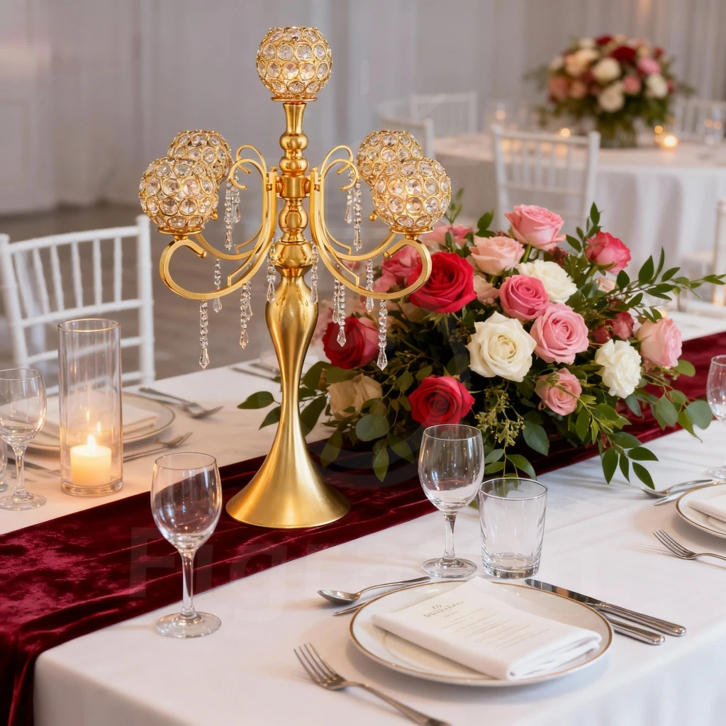 Tempat Lilin Pernikahan Mewah - Desain Akrilik Melengkung Elegan, Dekorasi Meja Wedding & Aula, Coco