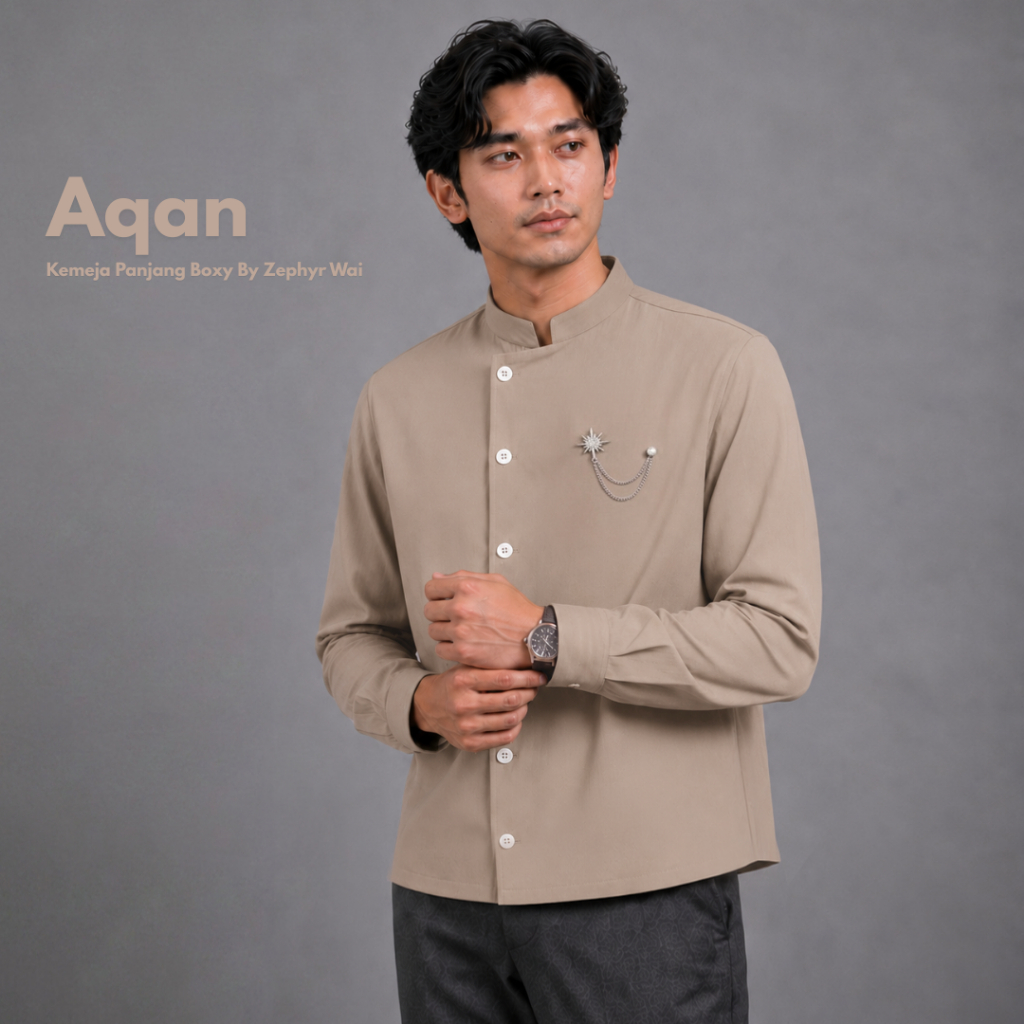 AQAN - Koko Beskap kemeja boxy moderen lengan panjang baju formal polos pria raya lebaran undangan