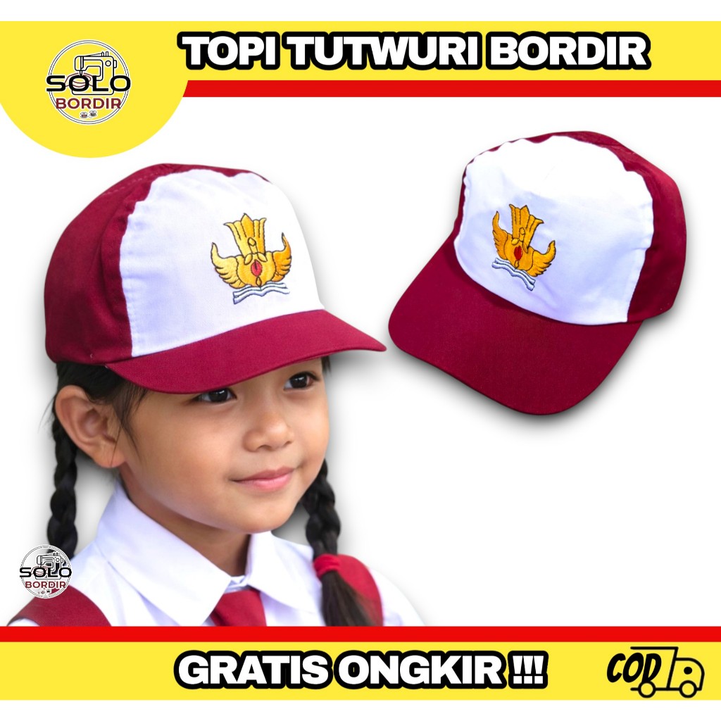 Topi SD Perekat Bordir | Topi Sekolah SD Merah Putih