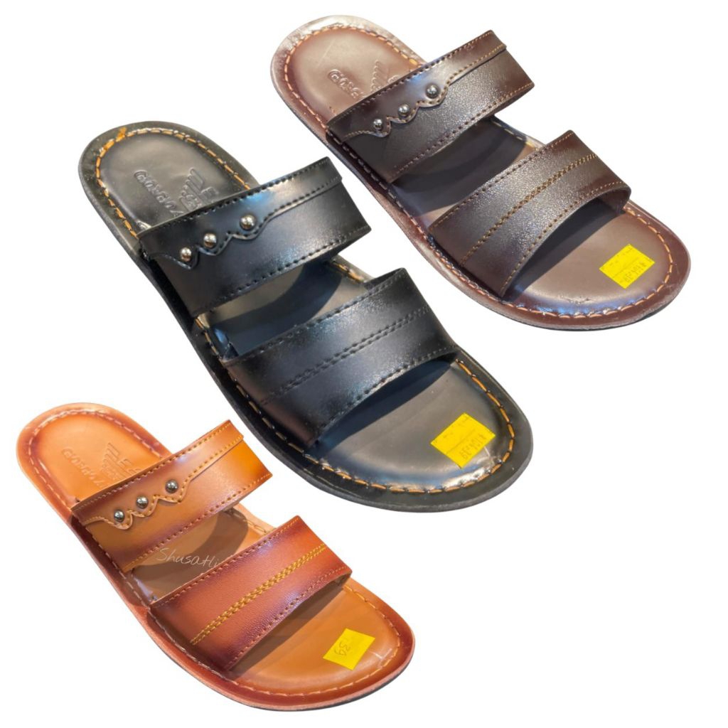 Sandal Kulit Pria Giorgio Armani kasual tali strip dua tahan lama ringan lentur model trendy kekinia