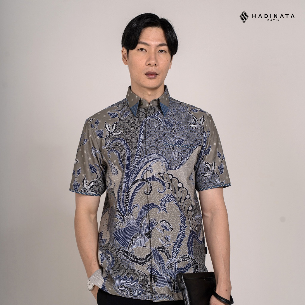 Hadinata Embroidery Batik Kemeja Pendek Omkara Grey