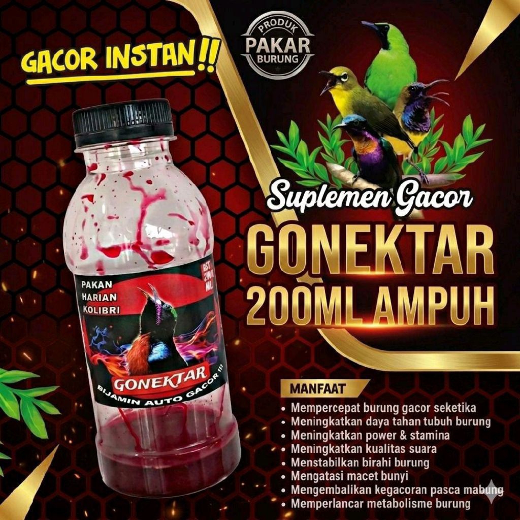 Gonektar Penggacor Kolibri kacamata Konin Pleci Sogon dll 200 ML Dextro 87 Nextro Rujak Nectar Glede