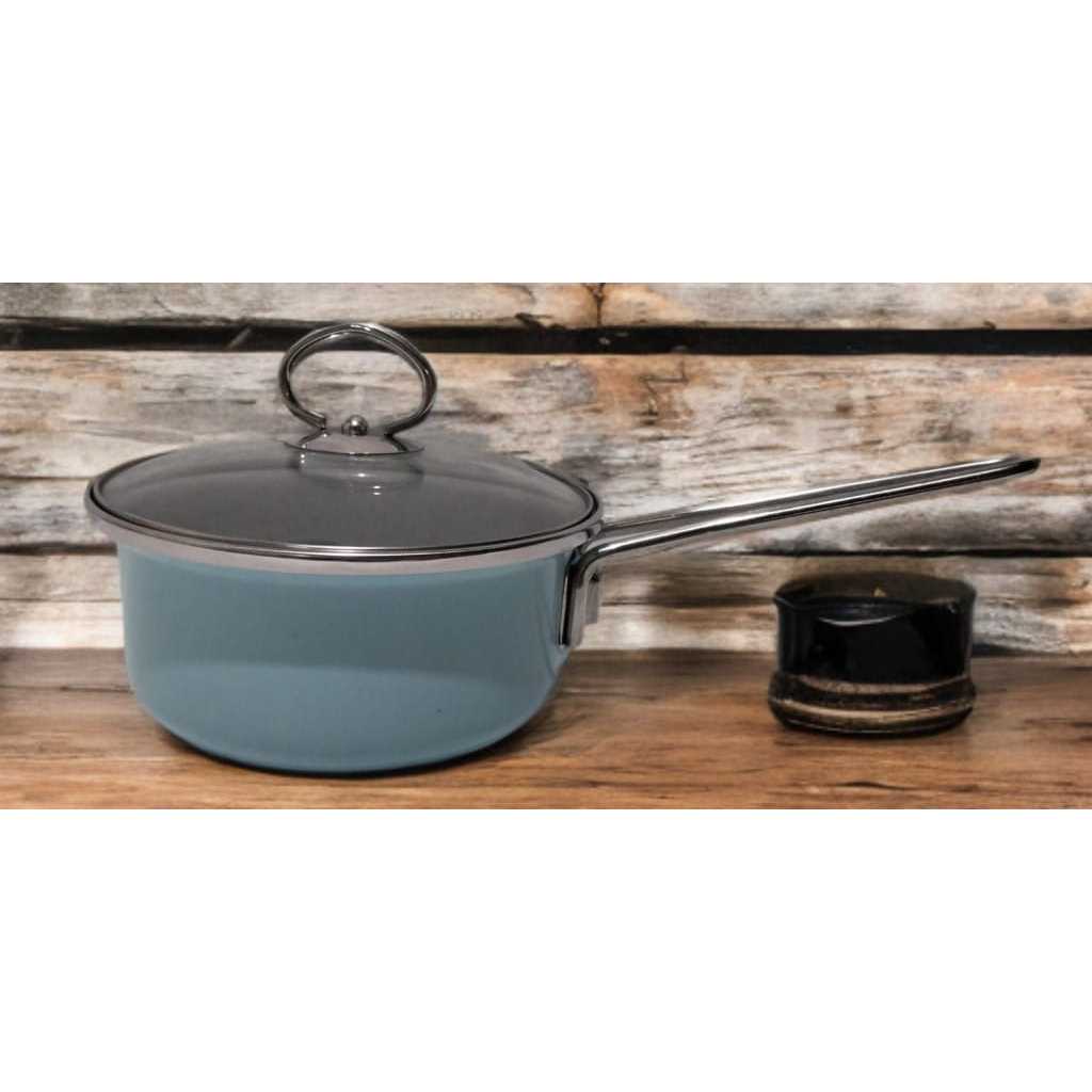 PANCI MASAK SAYUR ENAMEL PENDEK 16 CM (1.5 L) BIRU MUDA