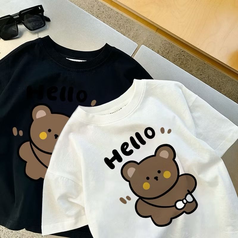 Cloud Nine Co Kaos Atasan Anak Premium Baju Model Korea Style 100% Katun Motif Hello Beruang Unisex 