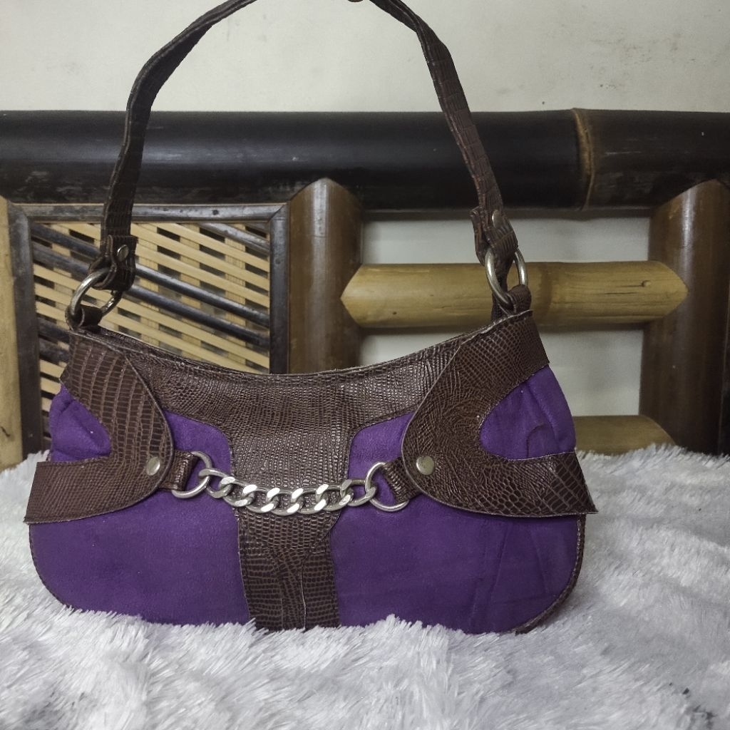 PL tas bahu mini shoulder bag kulit mix suede warna ungu