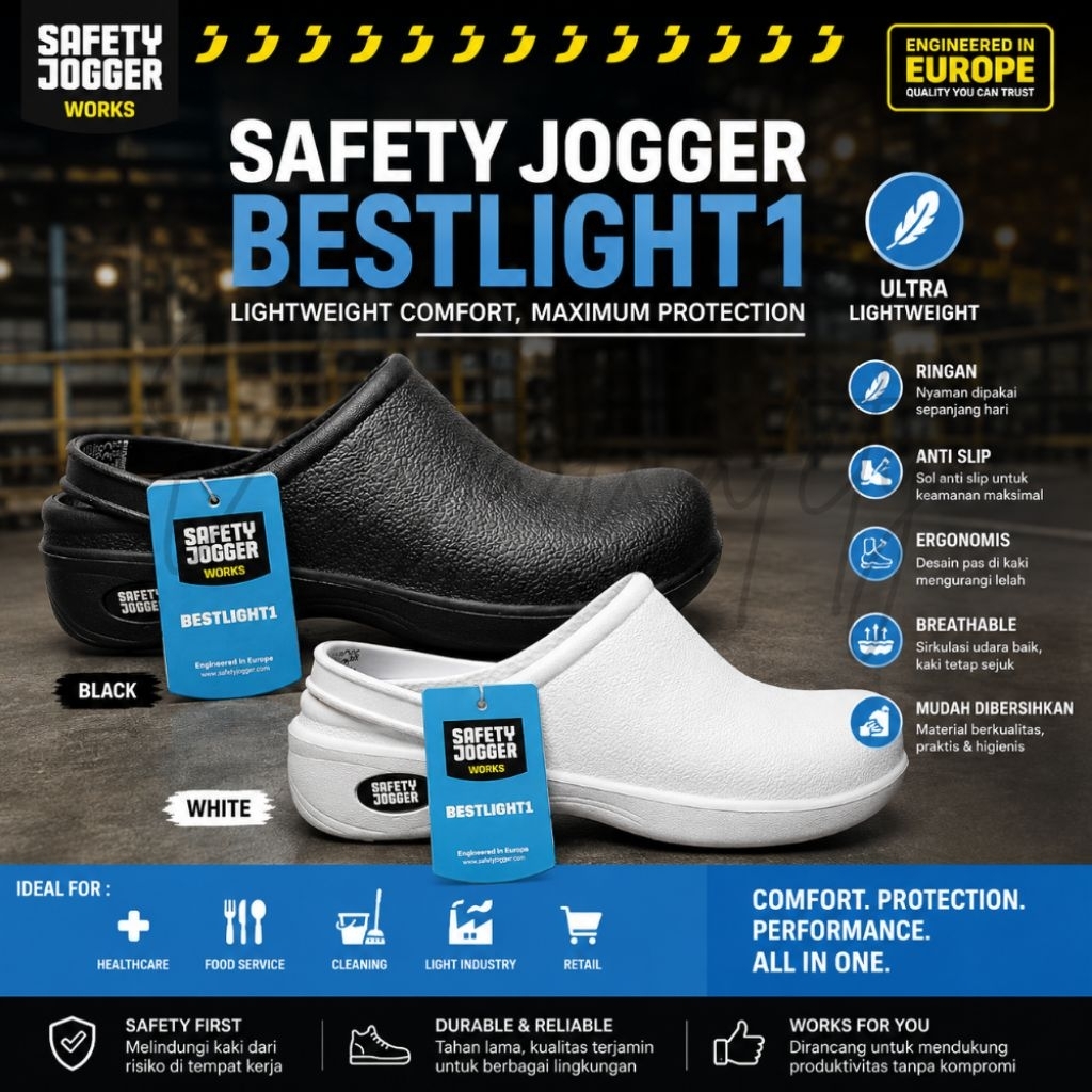 [ORIGINAL] Safety Jogger Bestlight1 Sepatu Safety Pria Hitam & Putih Lightweight Comfort Maximum Pro