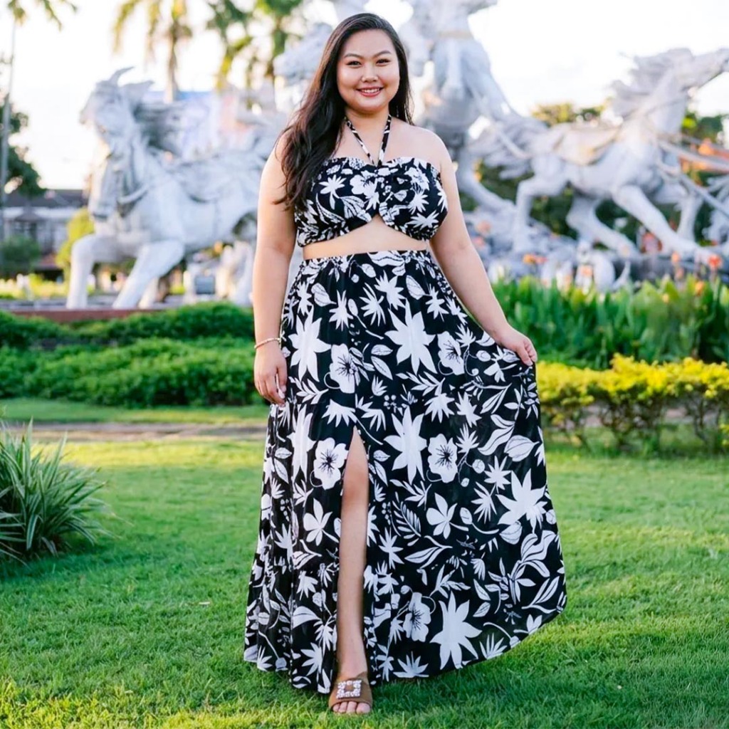 Setelan rok rayon kemben serut pantai Bali motif oneset