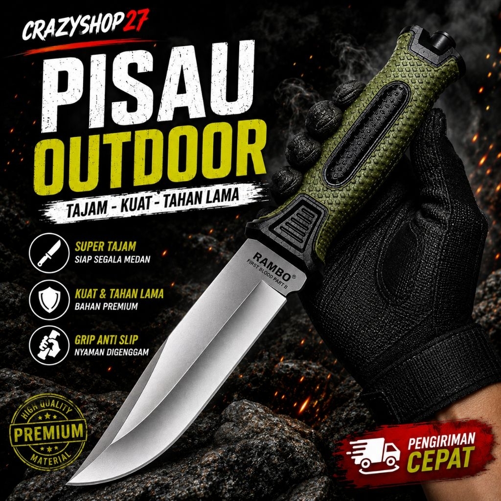 Pisau Survival Rambo Solid / Pisau outdoor Rambo