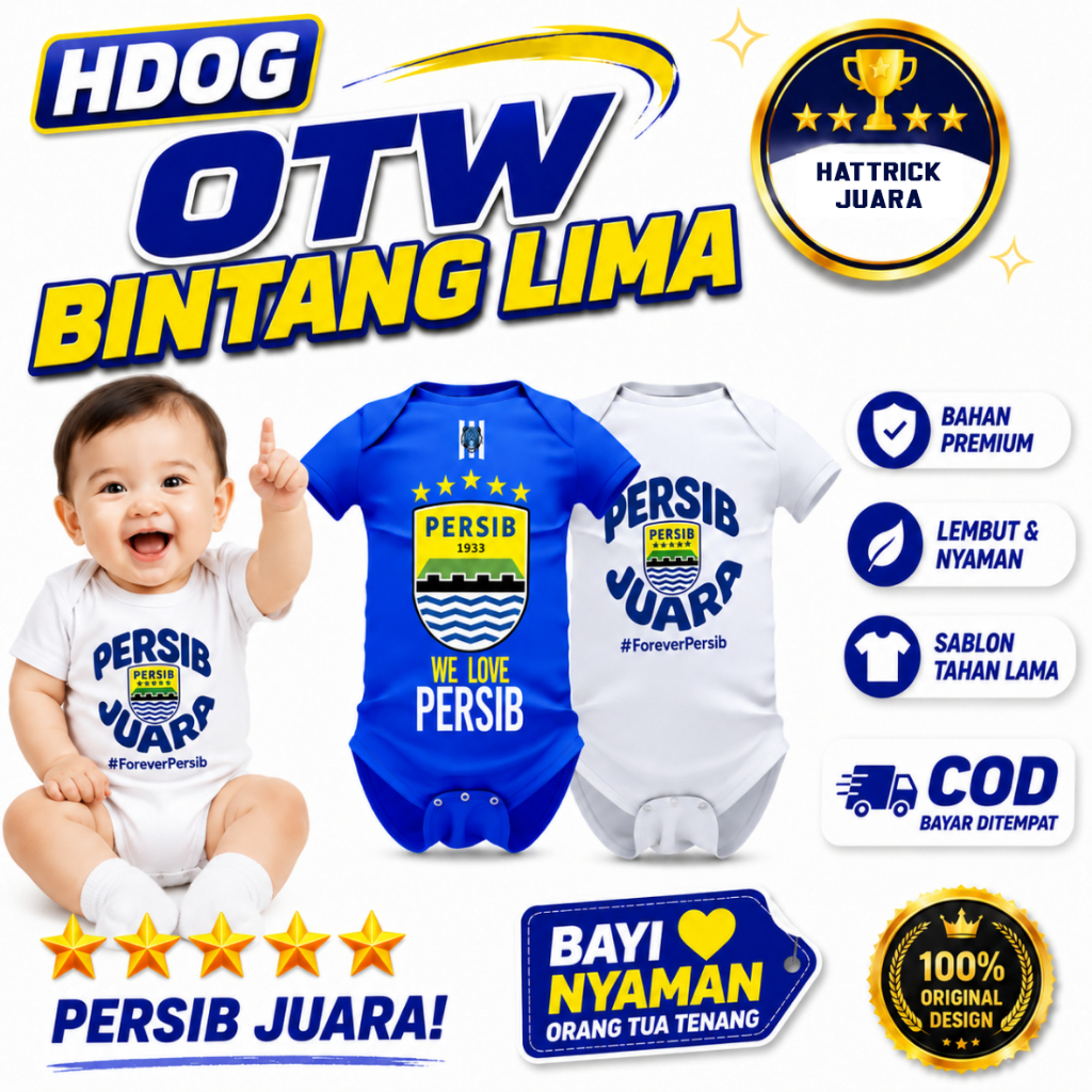 Jumper Bayi Bobotoh Persib | Baju Bayi PERSIB 2026 Terbaru | Jumper Persib Juara Hattrick 0-12 Bulan