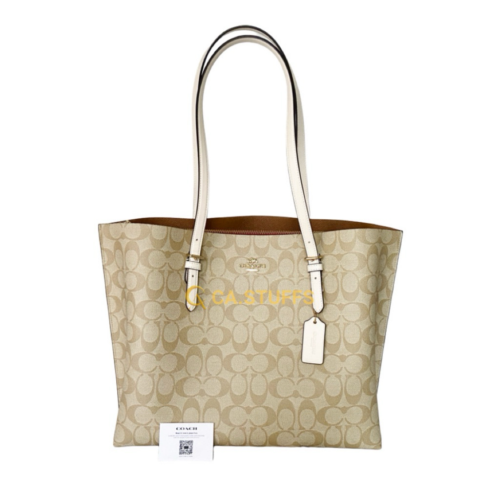 Preloved Coach COC Mollie Tote Bag Signature Canvas in Light Khaki Chalk