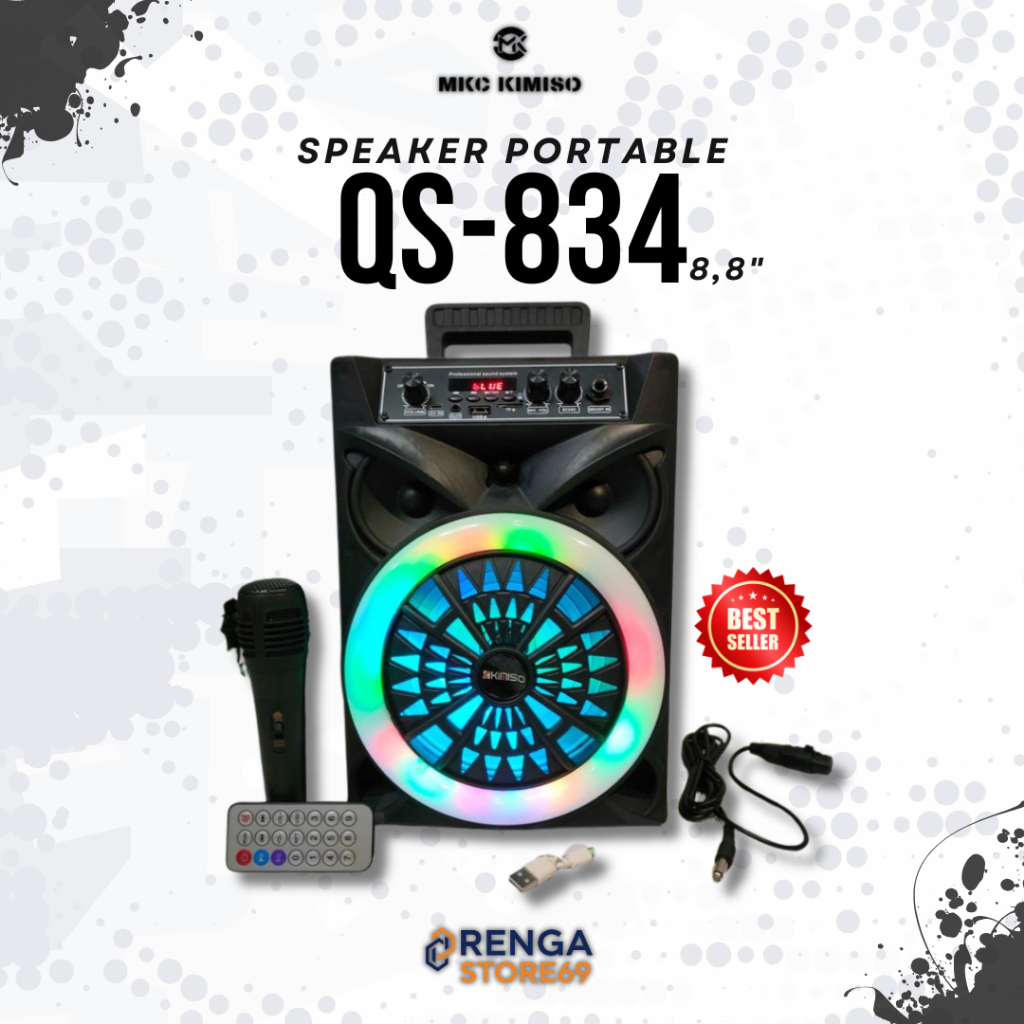 SPEAKER QS-834 Bluetooth Portable 8 Inch MIC Remote Control Suara Bass