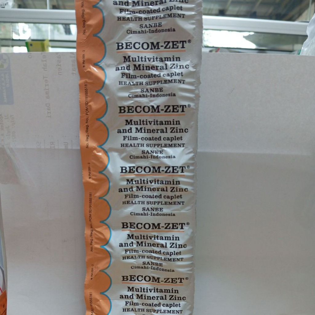 Multivitamin Becom-Zet 1 Strip 10 Kaplet - Suplemen Vitamin B, C, E, dan Zinc