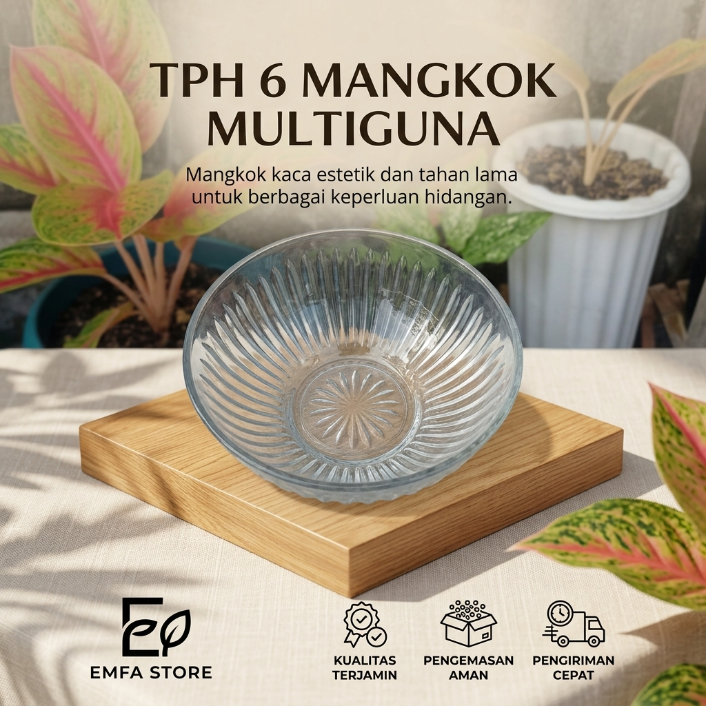 Mangkuk Multifungsi TPH 6 Kaca Tebal / Mangkok Sup Saji Serbaguna – Wadah Saji Es Buah, Salad, Bakso