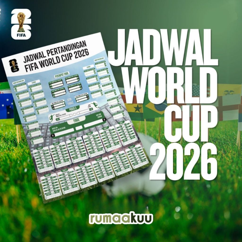 Rumaakuu Poster Jadwal Piala Dunia 2026 Bahan Art Carton 230gsm + Laminasi Doff Ukuran A3 | FIFA Wor