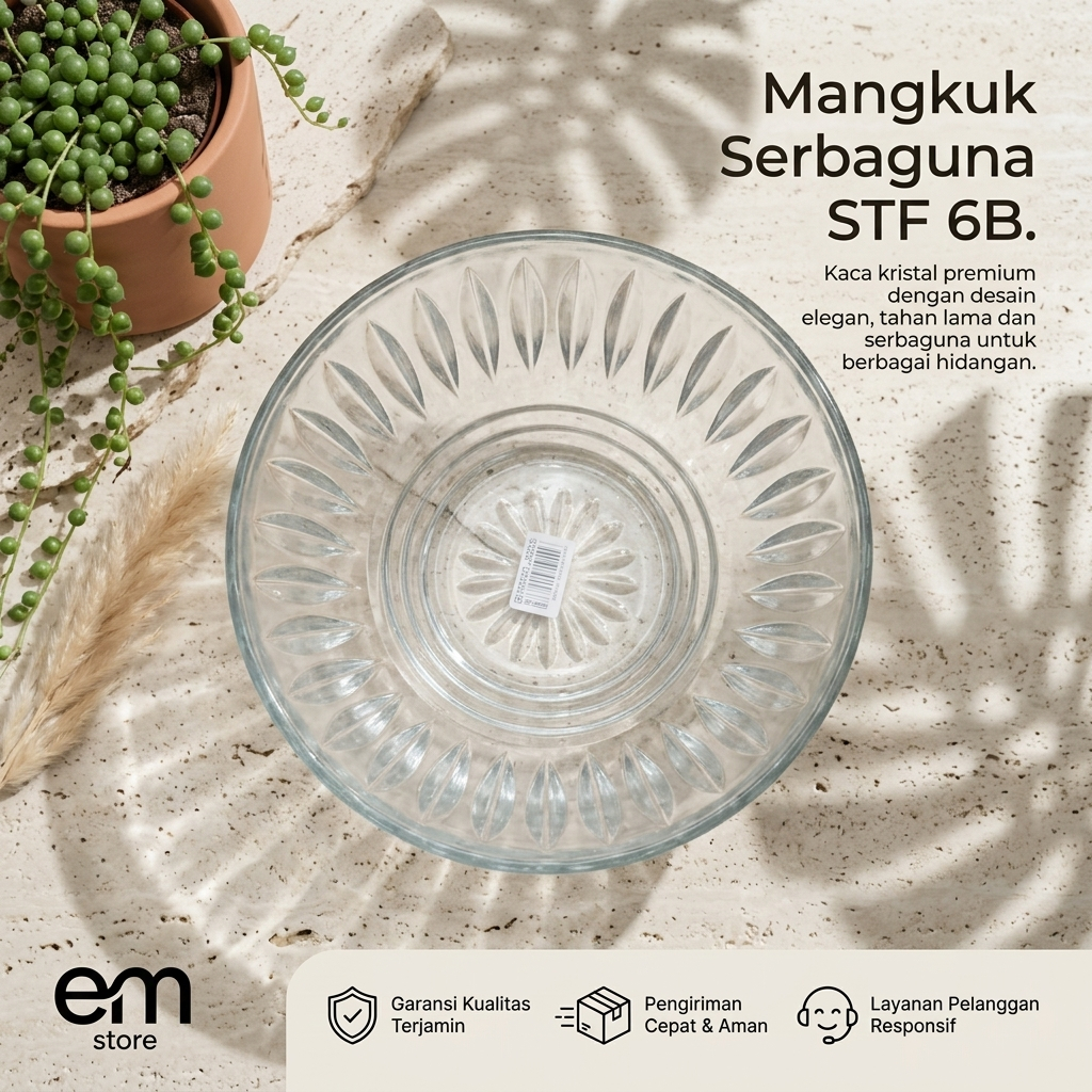 Mangkuk Serbaguna STF 6B Kaca Tebal / Mangkok Sup Saji Premium – Wadah Saji Es Buah, Bakso, Salad Pe