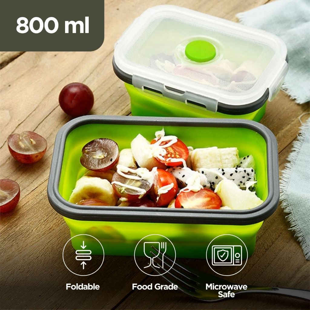 Kotak Makan Mangkuk Lunch Box Foldable Silicone Single Layer 550ml 800ml Camping Traveling