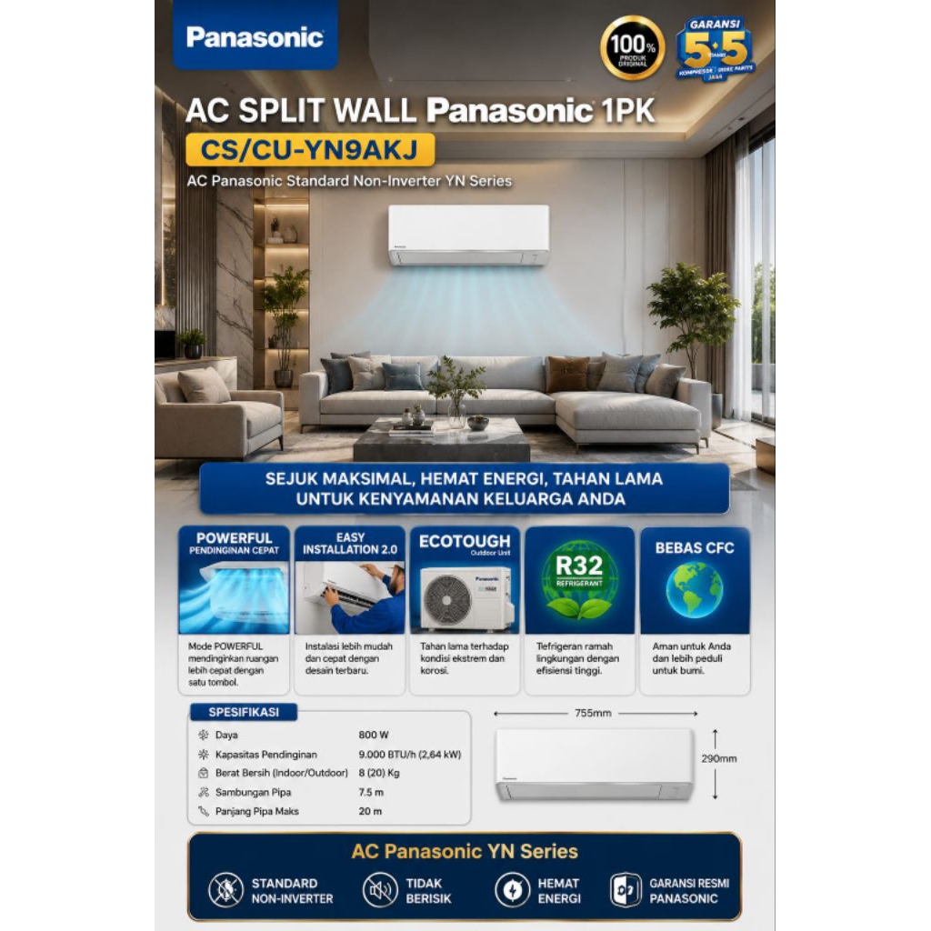 AC split Wall Panasonic 1 PK type YN-9AKJ