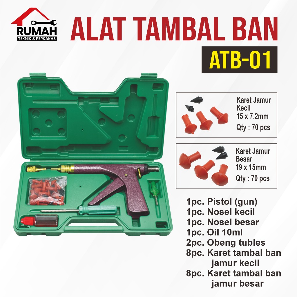 ALAT TAMBAL BAN ATB-01 ALDO / tambal ban tubles set lengkap / alat tembak ban motor mobil