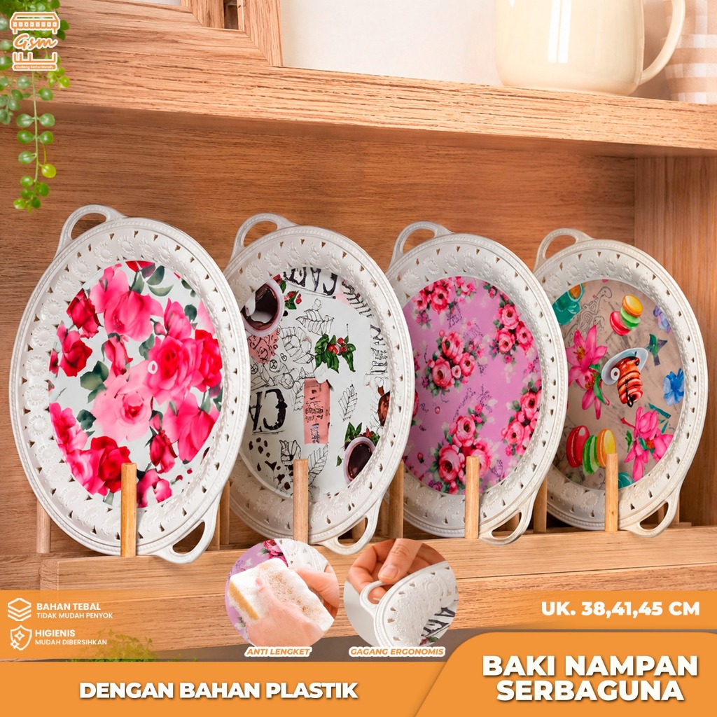 GSM Baki Bulat Lebar Nampan Besar Random Motif Bunga