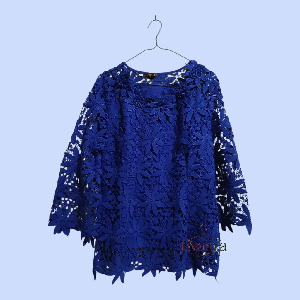 PRELOVED - Tunik Brukat Biru Elektrik Mewah