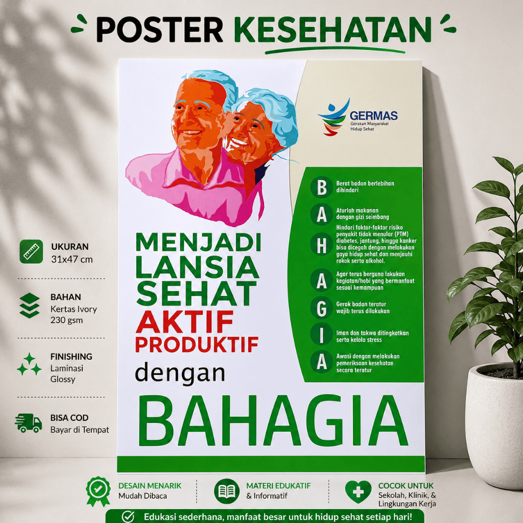 Poster Lansia Bahagia - Poster Bahagia Hidup Sehat untuk Usia Lanjut - GERMAS - Poster Lansia PTM