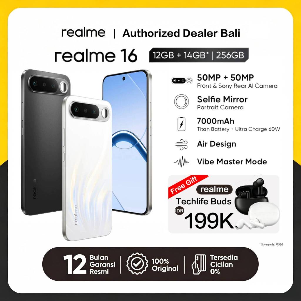 [Gratis Earphone Bluetooth]  Realme 16 5G 8GB+10GB 256GB Resmi 7000mAh Baterai Titan 60W Fast Chargi
