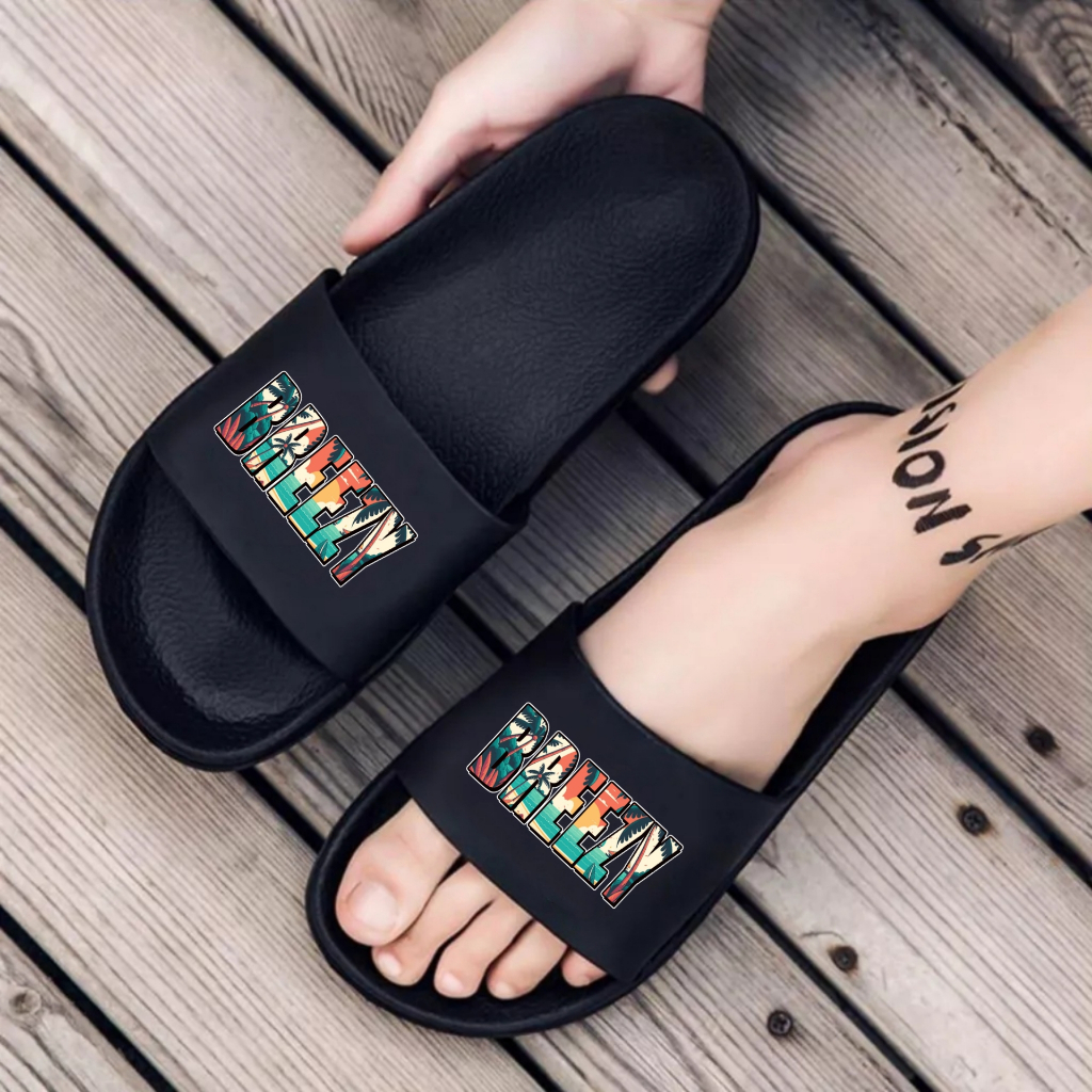 Sandal Slop Breezy Beach Sandal Pria Wanita Sandal Slip On Karet Sandal Slop Upper Lock