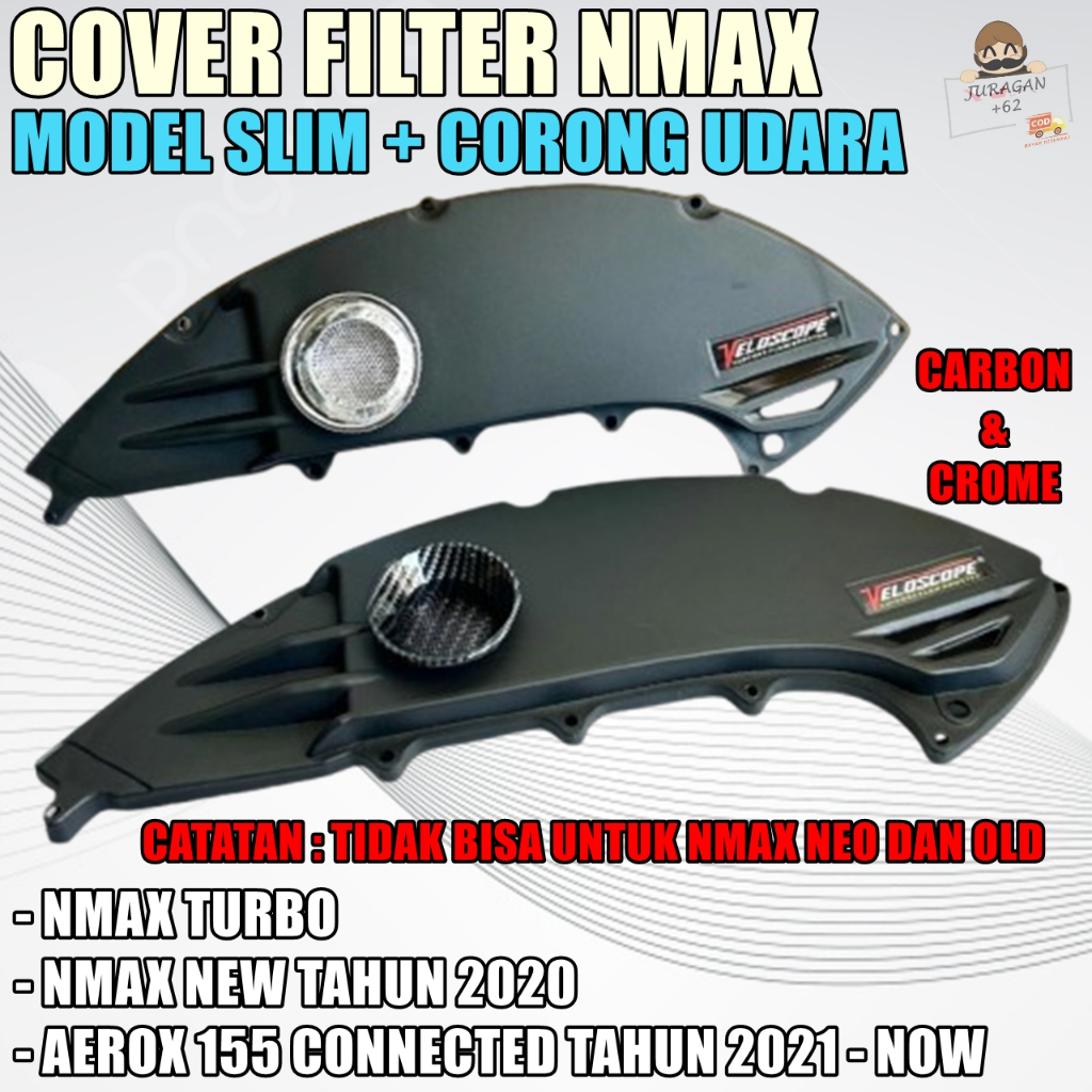 COVER FILTER VELOSCOPE NMAX AEROX NEW ALFA TURBO TUTUP SARINGAN UDARA MODEL SLIM