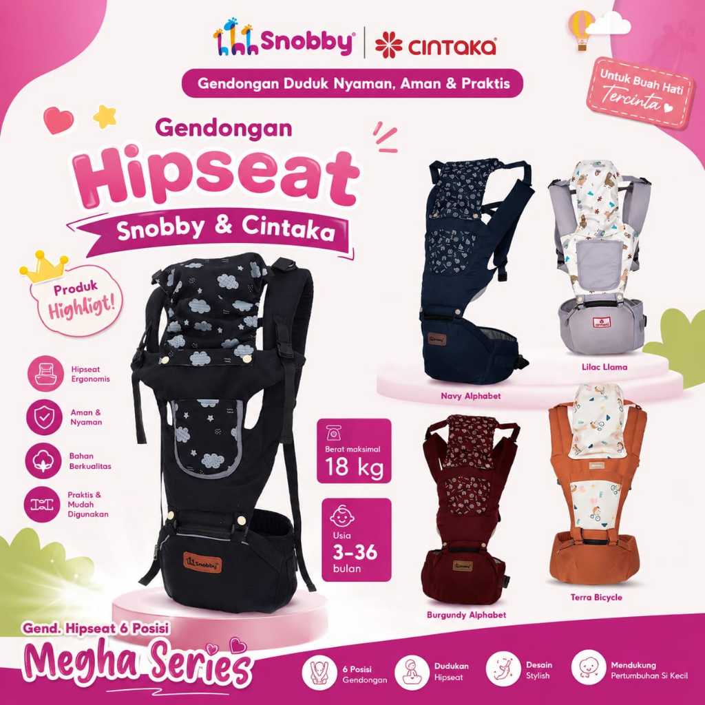 Gendongan Premium Bayi Snobby Cintaka HIPSEAT 6 Posisi Gendongan Duduk