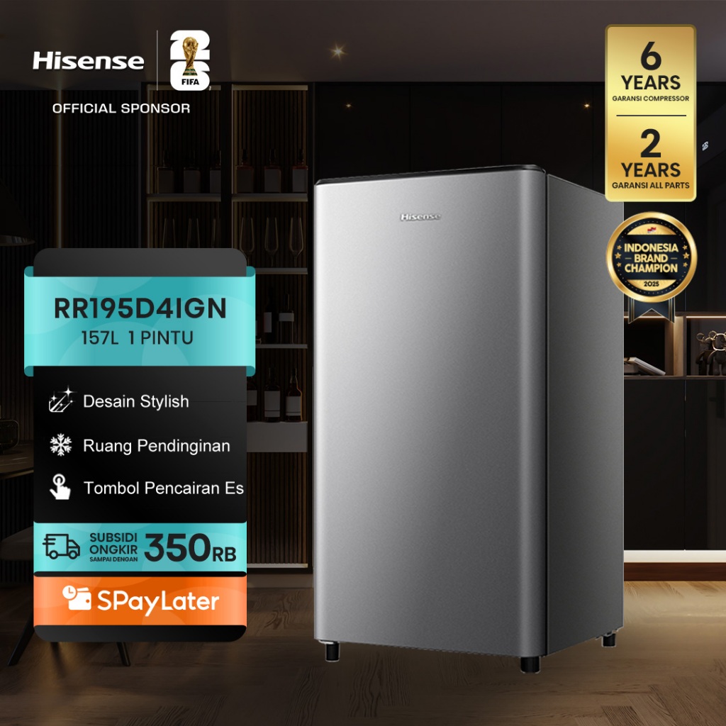 Hisense Kulkas RR195D4IGN Refrigerator Mini Bar Kapasitas 157L 1 Warna Silver Pintu Desain Unik dan 