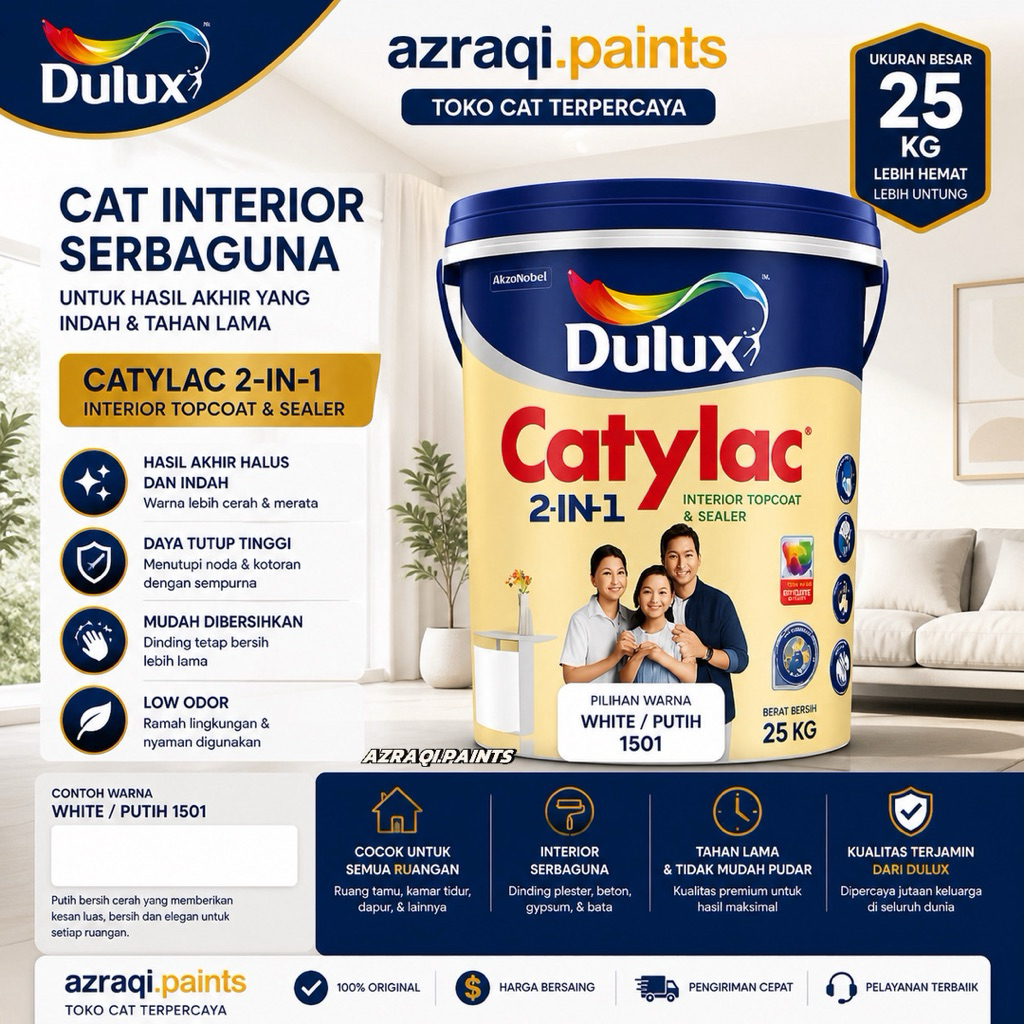 CAT DULUX CATYLAC 2 IN 1 ( 25 KG / PAIL ) PUTIH / WHITE 1501