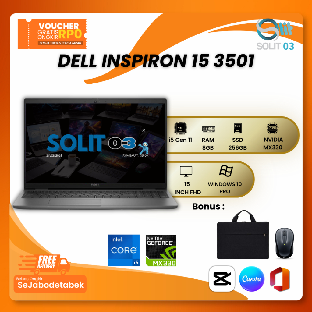 Dell Inspiron 3501 i5 Gen11 RAM 8GB SSD 256GB MX330 FHD 15" - Bergaransi