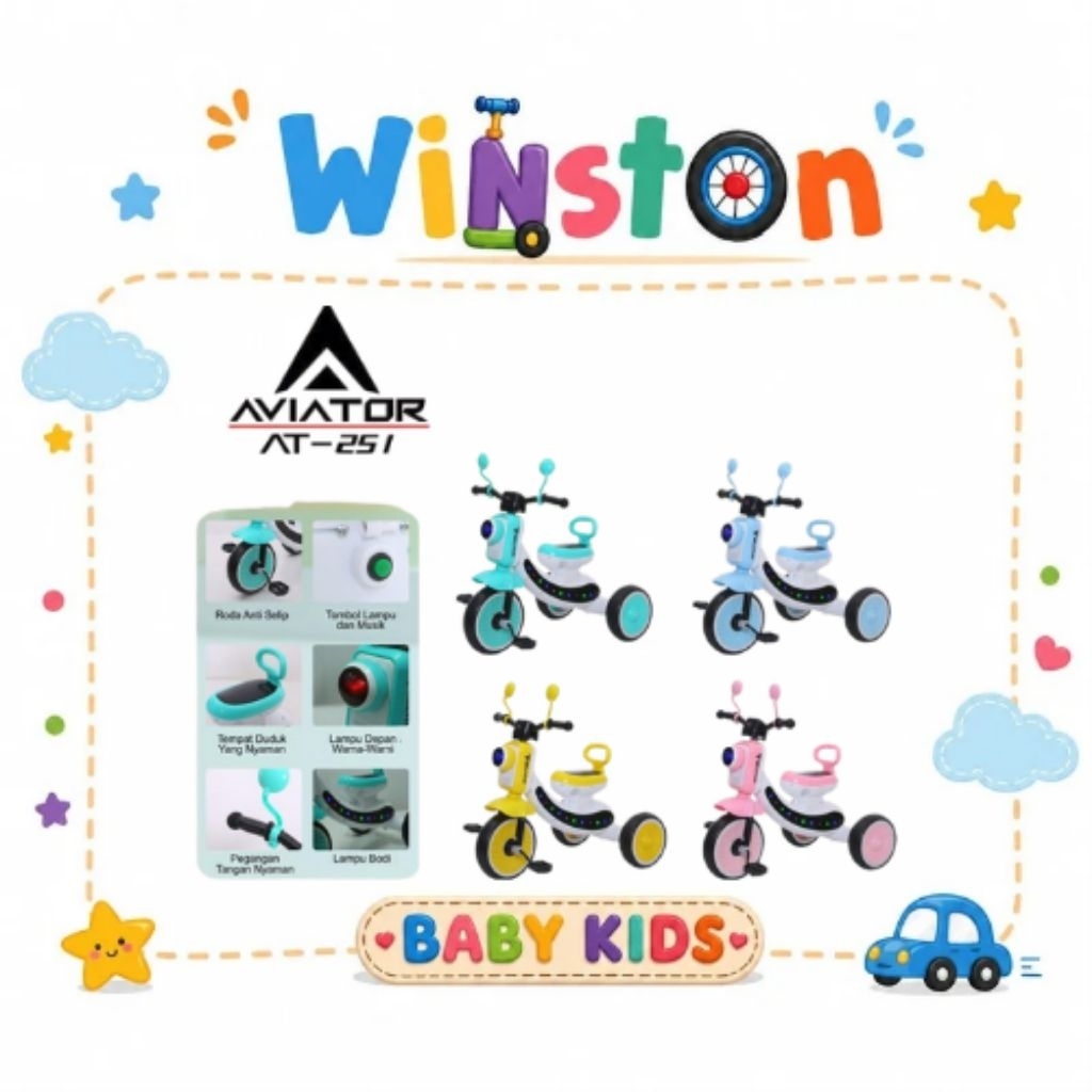SEPEDA ANAK RODA TIGA AVIATOR AT 251/AT 101/AT 104/AT 109/AT 116/AT 118 /EXOTIC ET 721 ( MUSIK & LAM