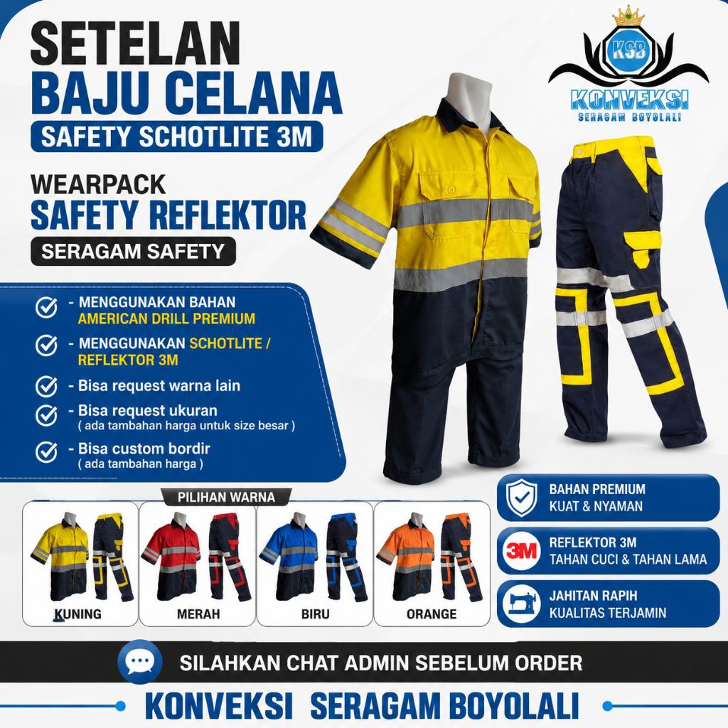 SETELAN BAJU CELANA SAFETY SCHOTLITE 3M - WEARPACK SAFETY REFLEKTOR - SERAGAM SAFETY