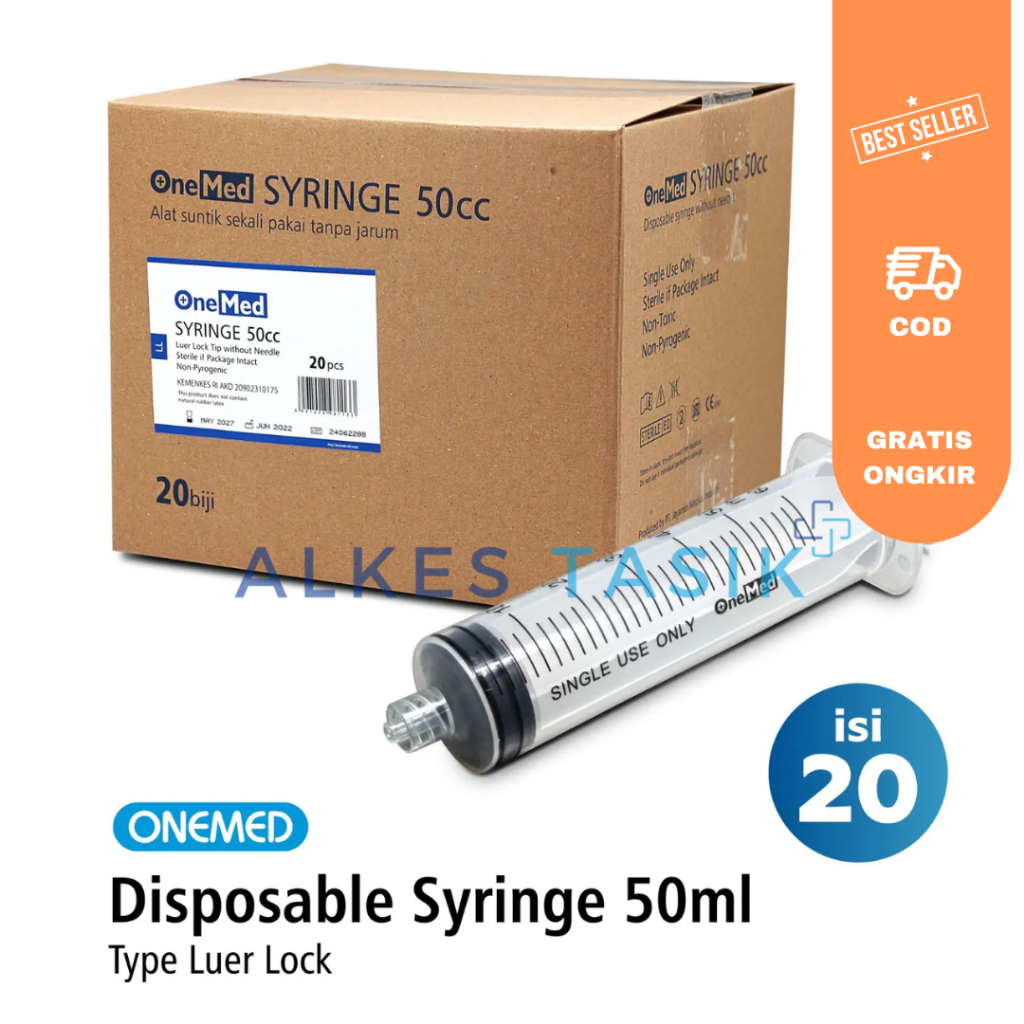 BOX Syringe / Spuit / Jarum Suntik ONEMED 50ML 50 CC (Luer Lock) / Lubang Tengah