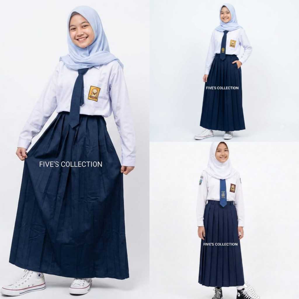 Seragam sekolah SMP Setelan PUTIH BIRU anak perempuan panjang TERMURAH TERLARIS KAIN OXFORD DAN AMER