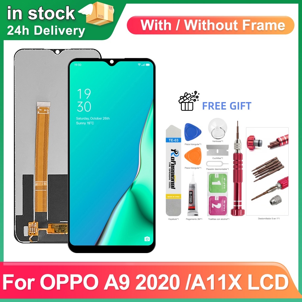 Layar LCD Oppo A9 2020 A11x CPH1937,CPH1941Asli Potongan Tunggal-Gratis Peralatan Servis Lengkap+Lem