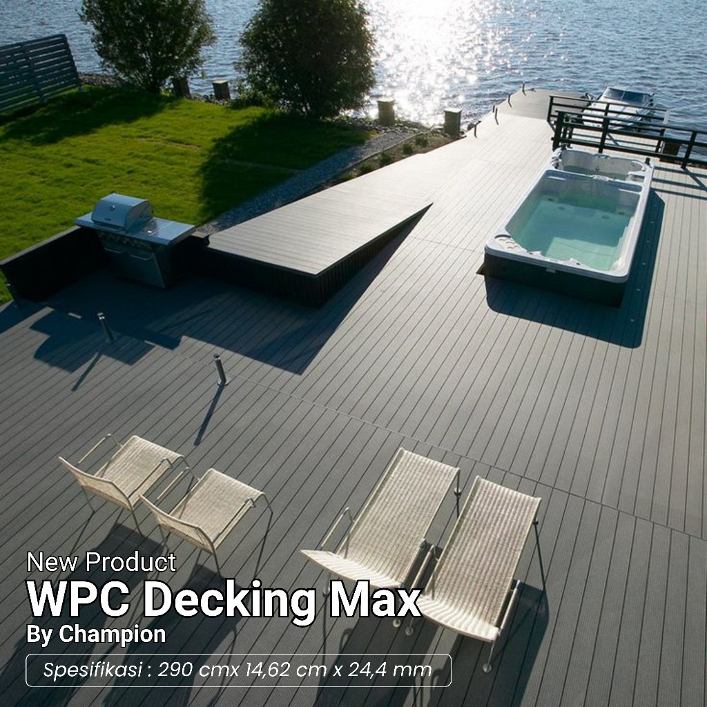 Decking Kayu Lantai Outdoor | WPC Lantai Outdoor | Panjang 290cm | Lantai Decking Kayu Kolam Renang 