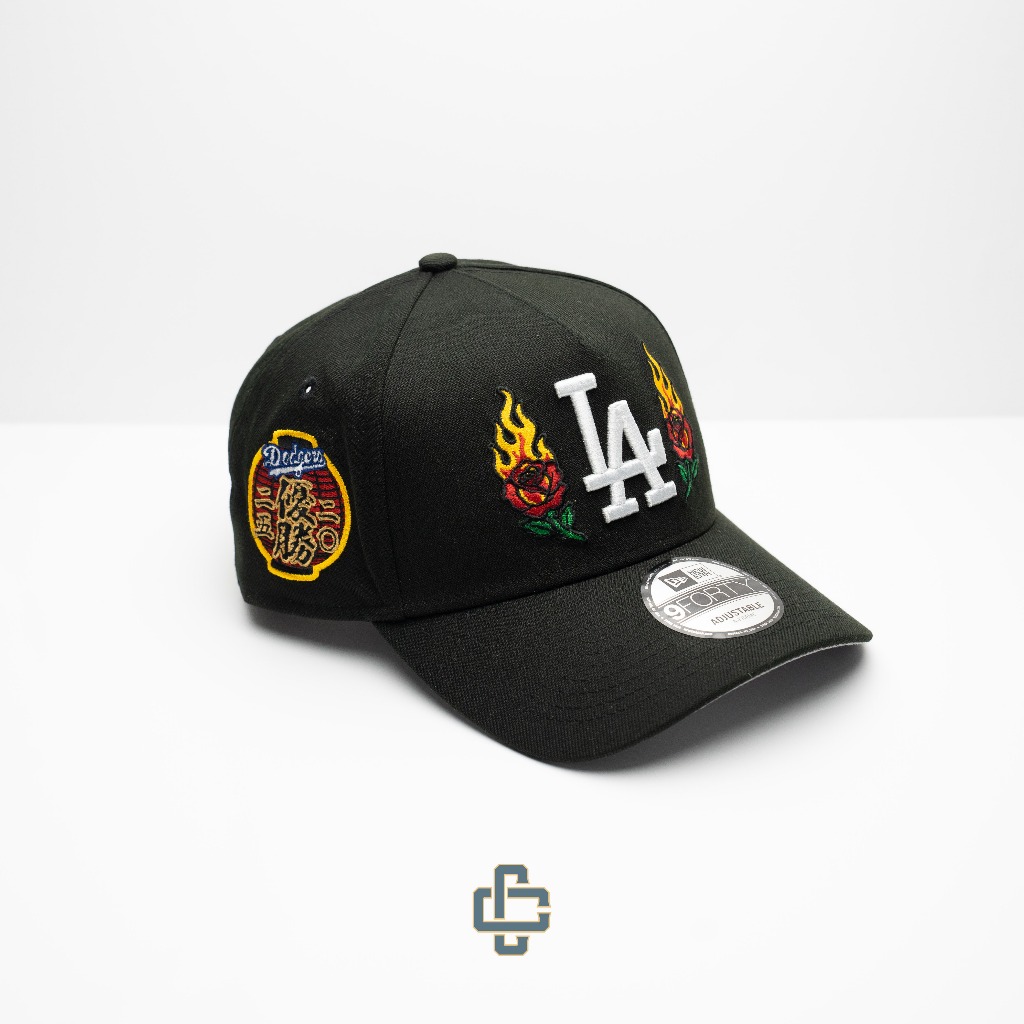 TOPI NEW ERA ORIGINAL 940 A FRAME LOS ANGELES DODGERS FIRE FLOWERS LOGO BLACK