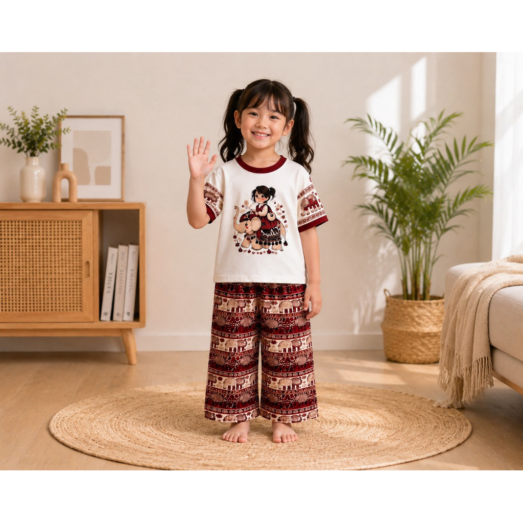 One set anak Gajah Thailand setelan baju anak motif gajah Thailand bahan lembut dan halus