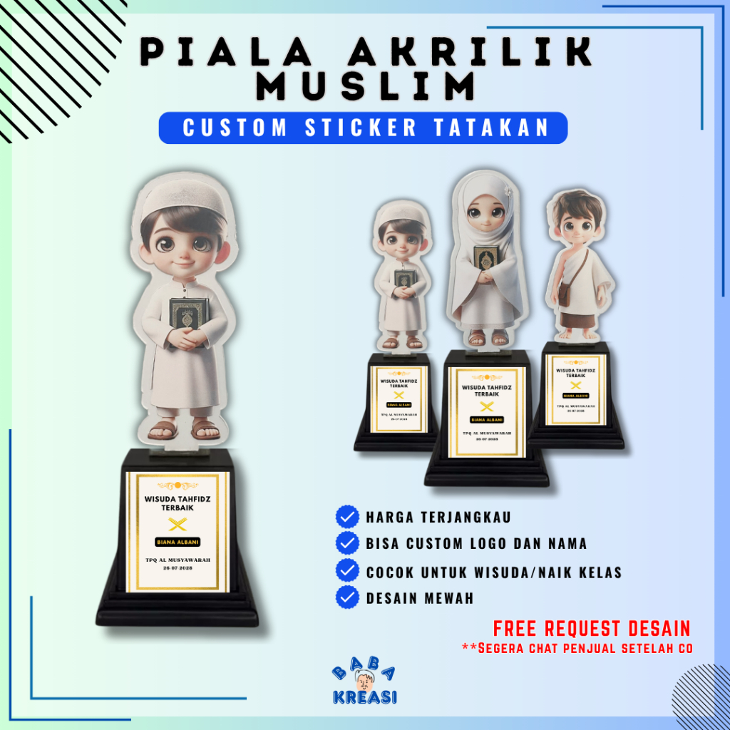Piala Akrilik Pesantren Kilat Custom Sticker Tatakan, Hadiah Manasik Haji Anak, Wisuda Tahfidz