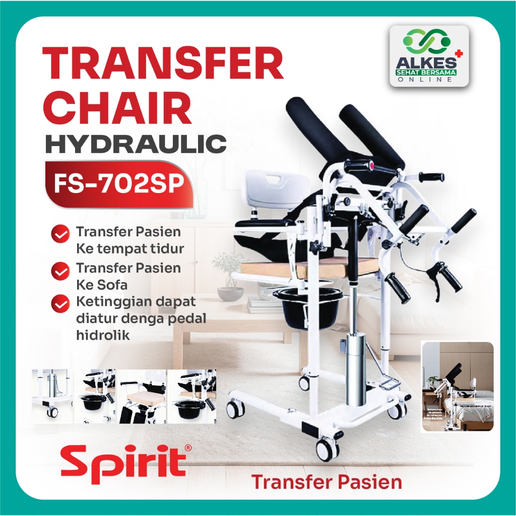 SPIRIT I Transfer Chair Pasien Hidrolik FS702SP + Commode Chair l Kursi Roda Transfer + Tempat BAB
