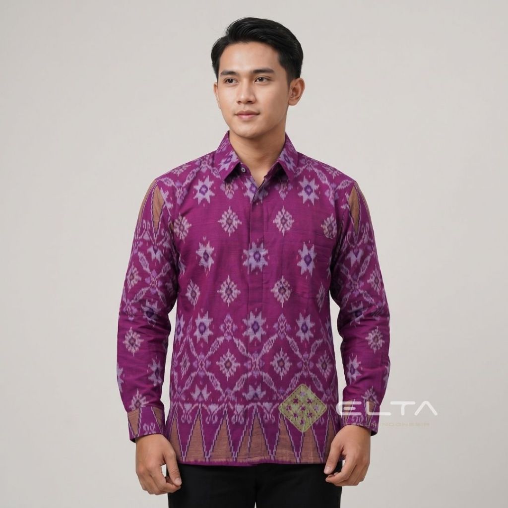Kemeja slim fit tenun endek bali baju kantor seragam guru kondangan formal non formal