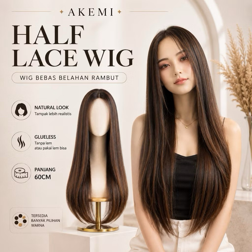 PRELOVED HALF LACE WIG AKEMI 60 CM