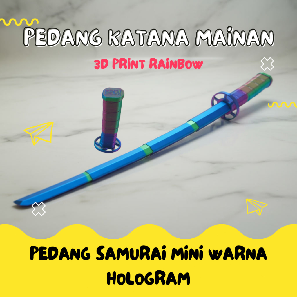 Samurai Katana Mainan Plastik 3D Print | Pedang Samurai Mini Felxibel Panjang Pendek Untuk Cosplay