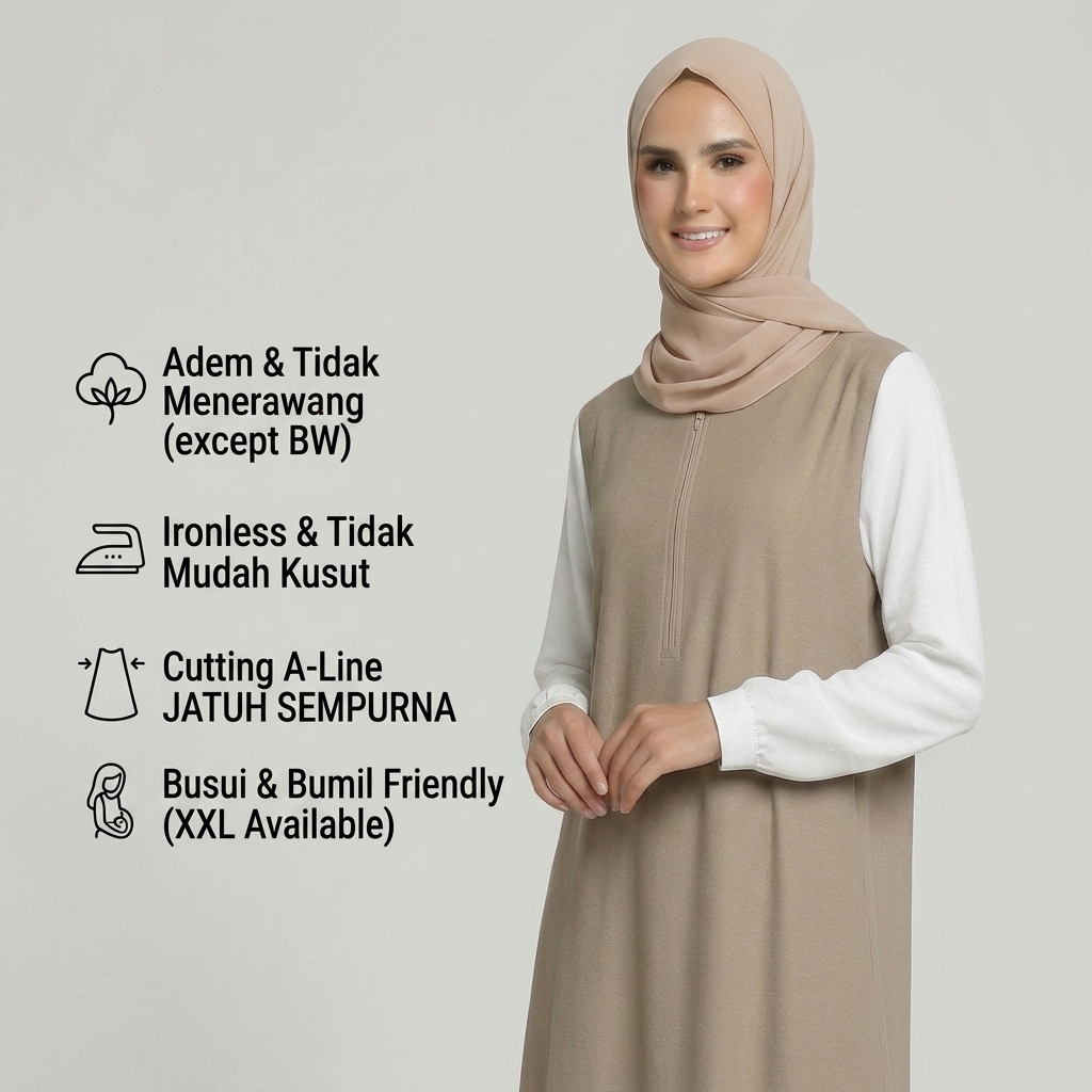 Inner Gamis Tanpa Lengan Busui Friendly Bahan Katun Toyobo Premium Dalaman Dress Muslimah Polos Lekb